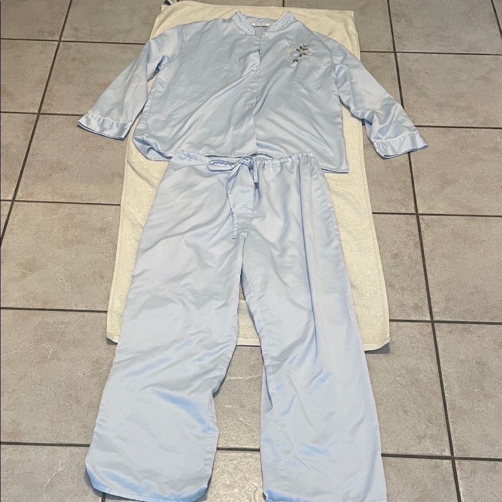 Kay Anna Blue Embroidered Two Piece Pajamas
